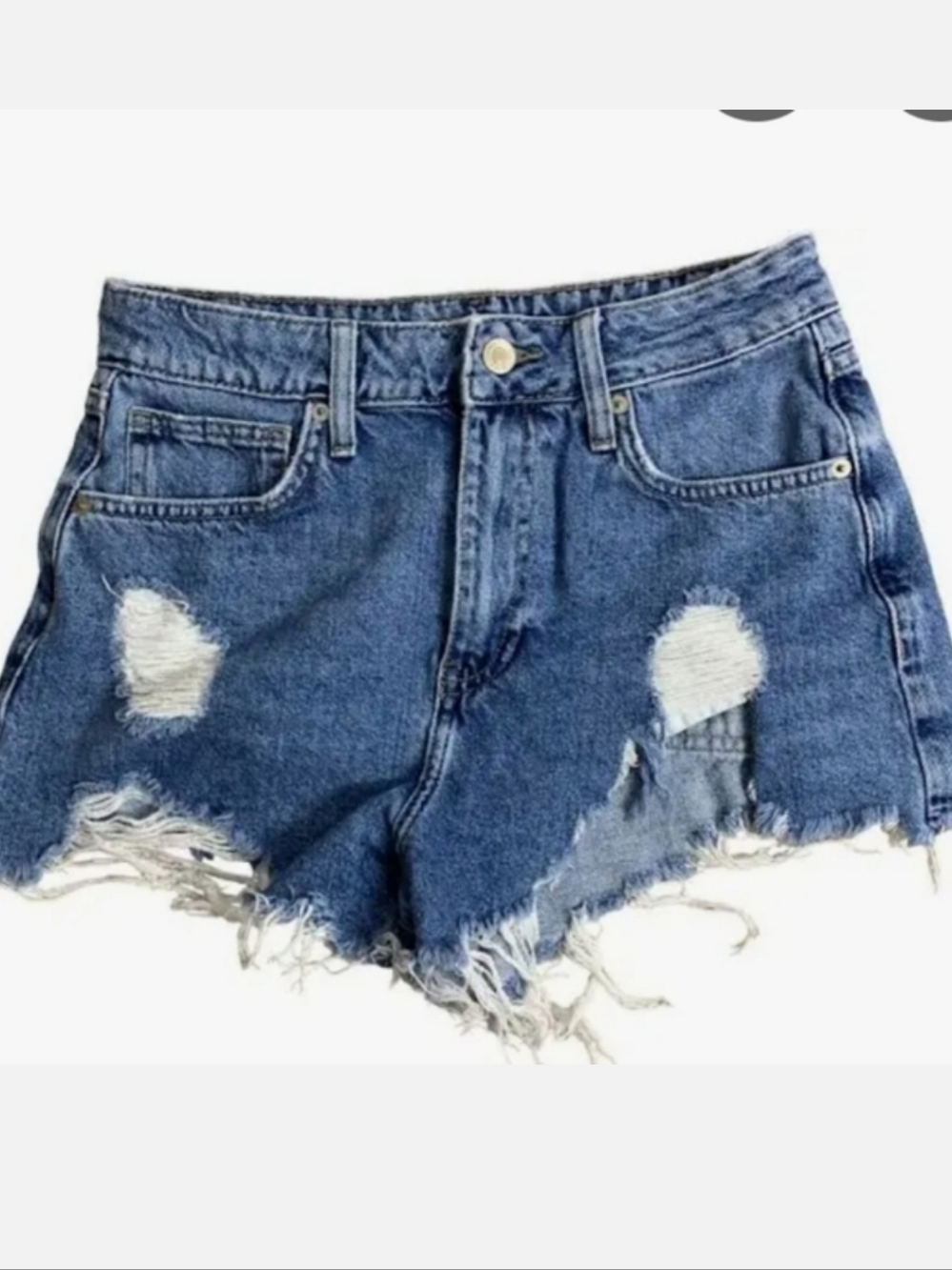FOREVER 21 Distressed Ripped Frayed Hem Denim Shorts - Blue